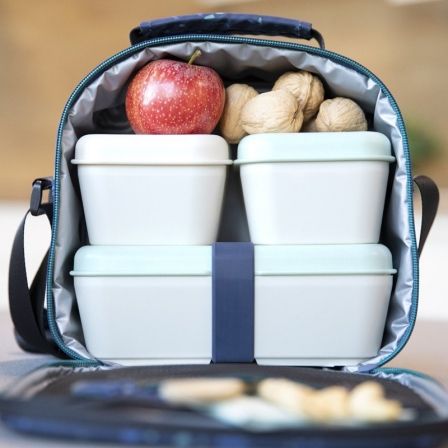 Milán Recipiente para alimentos rectangular con divisor y tapa verde 0,75 l